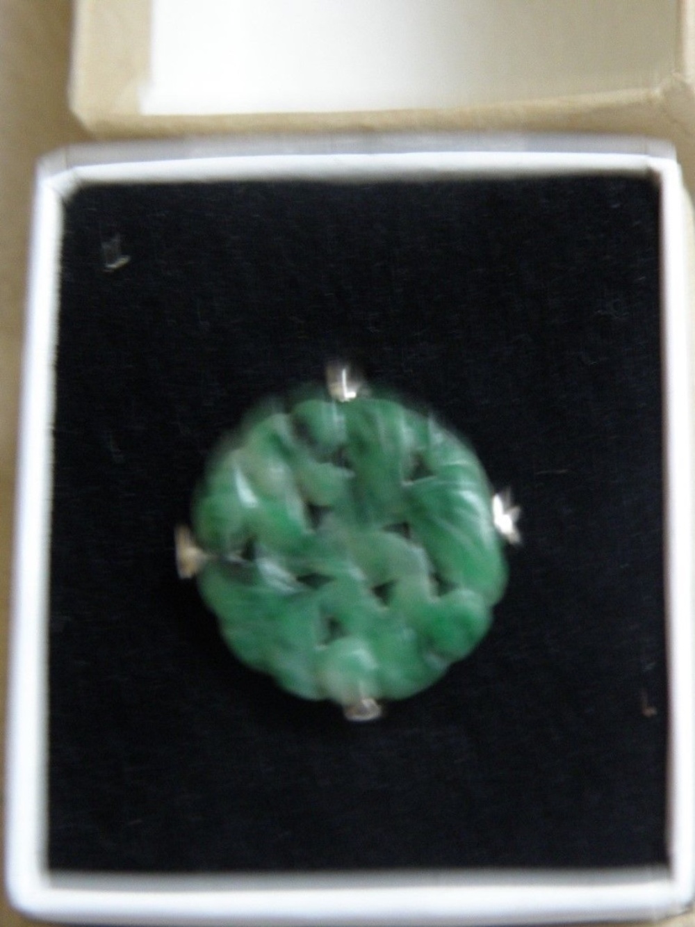 Vintage Chinese Japanese Sterling Silver Apple Green rnd Jade Jadeite Ring, sz 6